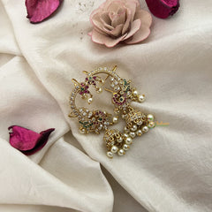 Vriksham Designer Peacock Shaped Earcuff Earrings-Green-Pearl-G19210