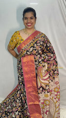 Vriksham Black Kalamkari Saree With Kanchi Border-VS4388