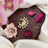 Vriksham Lotus Style White Stone Jadau Press Naths/Nose Pin-Pearls-J3867