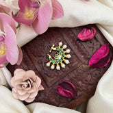 Vriksham Lotus Style Green White Stone Jadau Press Naths/Nose Pin-Pearls-J3864