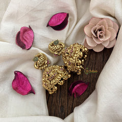 Vriksham Designer Lakshmi With Peacock Golden Style Jhumkas Earrings-Gold Bead-G19202