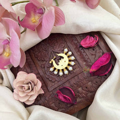 Vriksham Lotus Style Green White Stone Jadau Press Naths/Nose Pin-Pearls-J3864