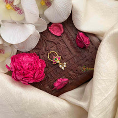 Vriksham Premium Lotus Style Green Red & White Reversible Kundan Jadau Septum Ring-J4082