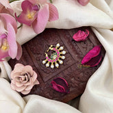 Vriksham Lotus Style Red White & Green Stone Jadau Press Naths/Nose Pin-Pearls-J3866