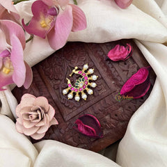 Vriksham Lotus Style Red White & Green Stone Jadau Press Naths/Nose Pin-Pearls-J3866