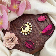 Vriksham Lotus Style Red White & Green Stone Jadau Press Naths/Nose Pin-Pearls-J3866