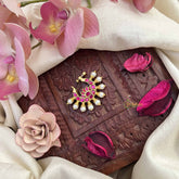 Vriksham Lotus Style Red Stone Jadau Press Naths/Nose Pin-Pearls-J3868