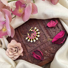 Vriksham Lotus Style Red Stone Jadau Press Naths/Nose Pin-Pearls-J3868