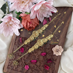 Vriksham Golden Pecock Strips Lakshmi Vangi-Armlet-Pearls-Light Green Bead-G18185