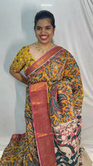 Vriksham Mustered Kalamkari Saree With Kanchi Border-VS4409
