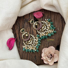 Vriksham Unique Half Moon Style Earrings-Green Bead-G19203