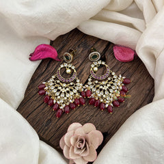 Vriksham Unique Half Moon Style Earrings-Red Bead-G19205