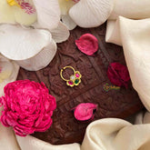 Vriksham Floral Style Green Red & White Kundan Jadau Septum Ring-J4085