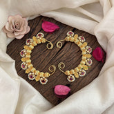 Vriksham Ornate Gold Tone Floral Design Ear Cuff Earrings-Red-Pearl-G19228