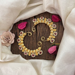 Vriksham Ornate Gold Tone Floral Design Ear Cuff Earrings-Red-Pearl-G19228