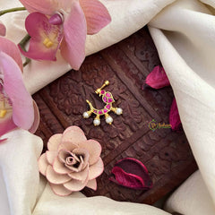 Vriksham Peacock Motif Style Nath Red Stone Jadau Press Naths/Nose Pin-Pearls-J3857