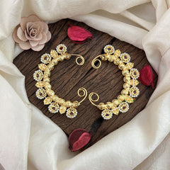 Vriksham Ornate Gold Tone Floral Design Ear Cuff Earrings-Red-Pearl-G19228