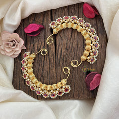 Vriksham Traditional Gold Plated Floral Design Ear Cuff Earrings-Red-Pearl-G19229