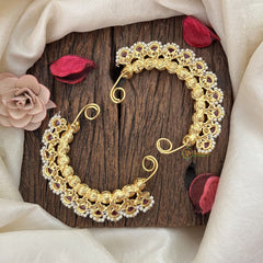 Vriksham Traditional Gold Plated Floral Design Ear Cuff Earrings-Red-Pearl-G19229