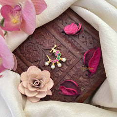 Vriksham Peacock Motif Style Nath Red White &Green Stone Jadau Press Naths/Nose Pin-Pearls-J3856