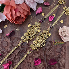 Vriksham Gold Lakshmi Red stone Vangi / Armlets -Red Green-Golden small Beds-G18168