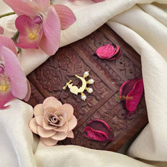 Vriksham Peacock Motif Style Nath Red White &Green Stone Jadau Press Naths/Nose Pin-Pearls-J3856