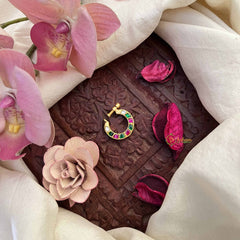 Vriksham Designer Half Moon Jadau Press Naths/Nose Pin-Green White & Red-J3882