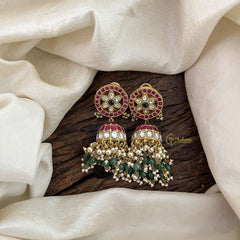 Vriksham Exquisite Jadau Kundan Jhumka-Red White-Pearls-G19231