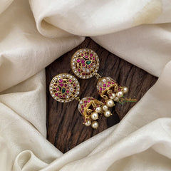 Vriksham Antique Peacock Kundan Jadau Jhumka-Pearl-G19230