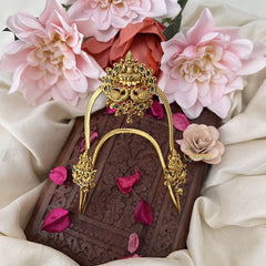 Vriksham Gold Look Alike Lakshmi Vangi / Armlets-Green Red -Gold Bead- G18153