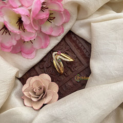 Vriksham Unique Floral Red Green & White AD Stone Gold Look Alike Vangi Finger Ring-G20069