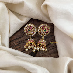 Vriksham Antique Peacock Kundan Jadau Jhumka-Pearl-G19230