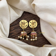 Vriksham Antique Peacock Kundan Jadau Jhumka-Pearl-G19230