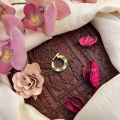 Vriksham Designer Half Moon Jadau Press Naths/Nose Pin-Green White-J3881