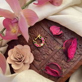 Vriksham Half Circle Style Nath Red White & Green Stone Jadau Press Naths/Nose Pin-J3851