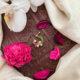 Vriksham Peacock Style Green Red & White Kundan Jadau Press Naths/Nose Pin-J4093