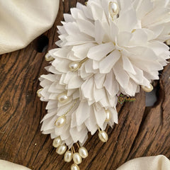 Vriksham White Floral Veni with Gold Beads- Flower Accessory-H895