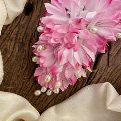 Vriksham Light Pink Floral Veni with Gold Beads- Flower Accessory-H894