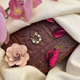 Vriksham Half Circle Style Nath White & Green Stone Jadau Press Naths/Nose Pin-J3852