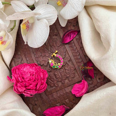 Vriksham Peacock Motif Red Green & White Reversible Kundan Jadau Press Naths/Nose Pin-J4101