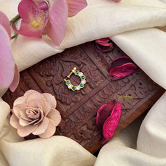 Vriksham Half Circle Style Nath White & Green Stone Jadau Press Naths/Nose Pin-J3852