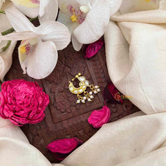 Vriksham Elegant Leaf Green Red & White Reversible Kundan Jadau Press Naths/Nose Pin-Pearls-J4097