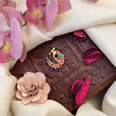 Vriksham Elegant Peacock Jadau Press Naths/Nose Pin-Green White & Red-J3871