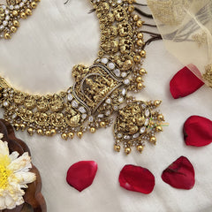 Vriksham Antique Gold Lakshmi Temple With Green Beaded Long Necklace-Gold Bead-G19131