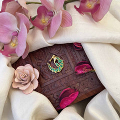 Vriksham Elegant Peacock Jadau Press Naths/Nose Pin-Green White-J3870