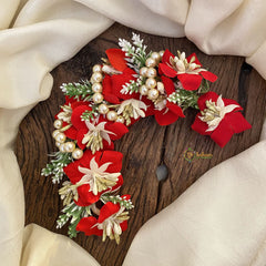 Vriksham Red Rose Bridal Veni with Beads- Flower Accessory-H847