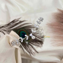 Vriksham Flora Back-Head Chain: Delicate Leaf-Motif Silver Hair Vine with Graceful Pearl Drop-G22072