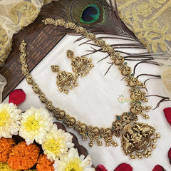 Vriksham Designer Gold Plated Lakshmi With Peacock Long Neckpiece-Gold Bead-G19152