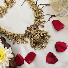 Vriksham Designer Gold Plated Lakshmi With Peacock Long Neckpiece-Gold Bead-G19152