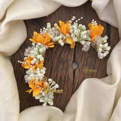 Vriksham Orange White Veni with Beads- Flower Accessory-H887